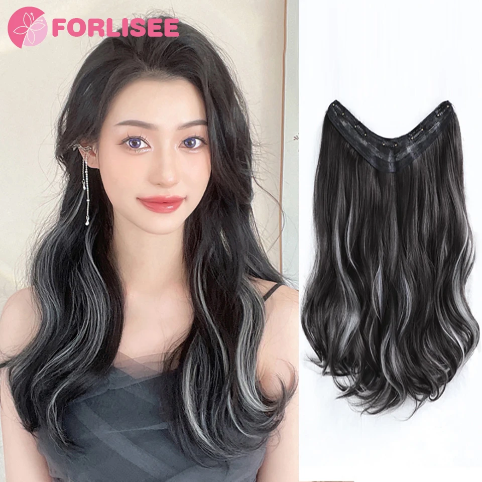 Synthetic Wig Piece Women\'s One Piece Hair Increase Volume Fluffy Traceless U-shaped Spot Dyed Long Curly Hair Extension