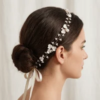 Fashion Sparkling Wedding Headband Pearls Flower Bride Crown Tiaras Korean Style Beaded Women's Headpieces Banquet Event 3