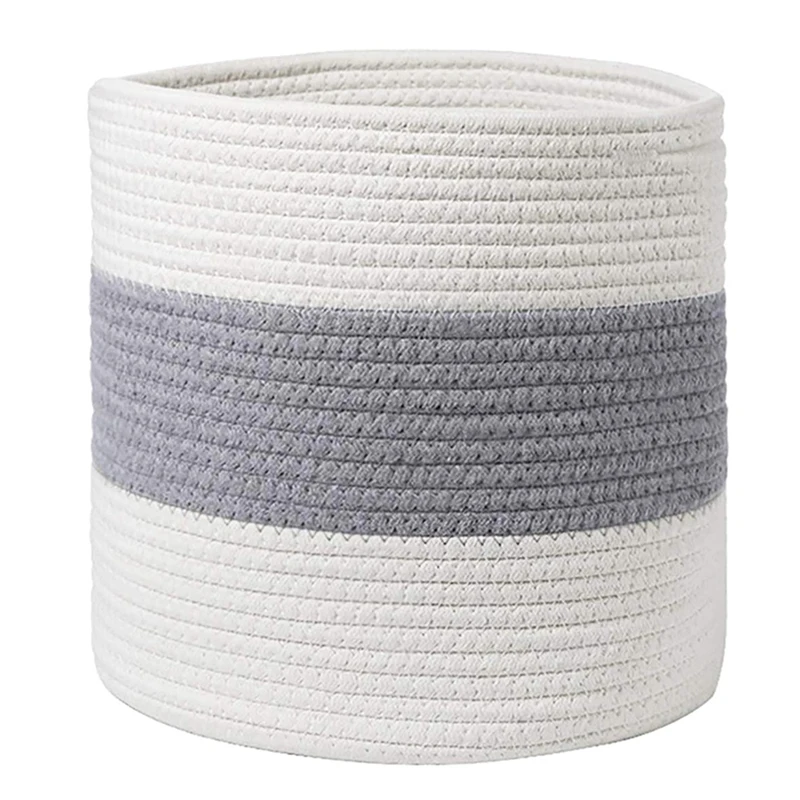 Cesta de plantas de cuerda de algodón para plantas en macetas, cesta de almacenamiento tejida, macetas para plantar suelo interior con asas, decoración del hogar