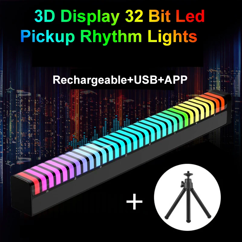 3D Display Pickup Rhythm Lights 32 Bit Led App Sound Control Night Lights RGB Rechargeable Tube Desk Lamp Car Room Table Decor