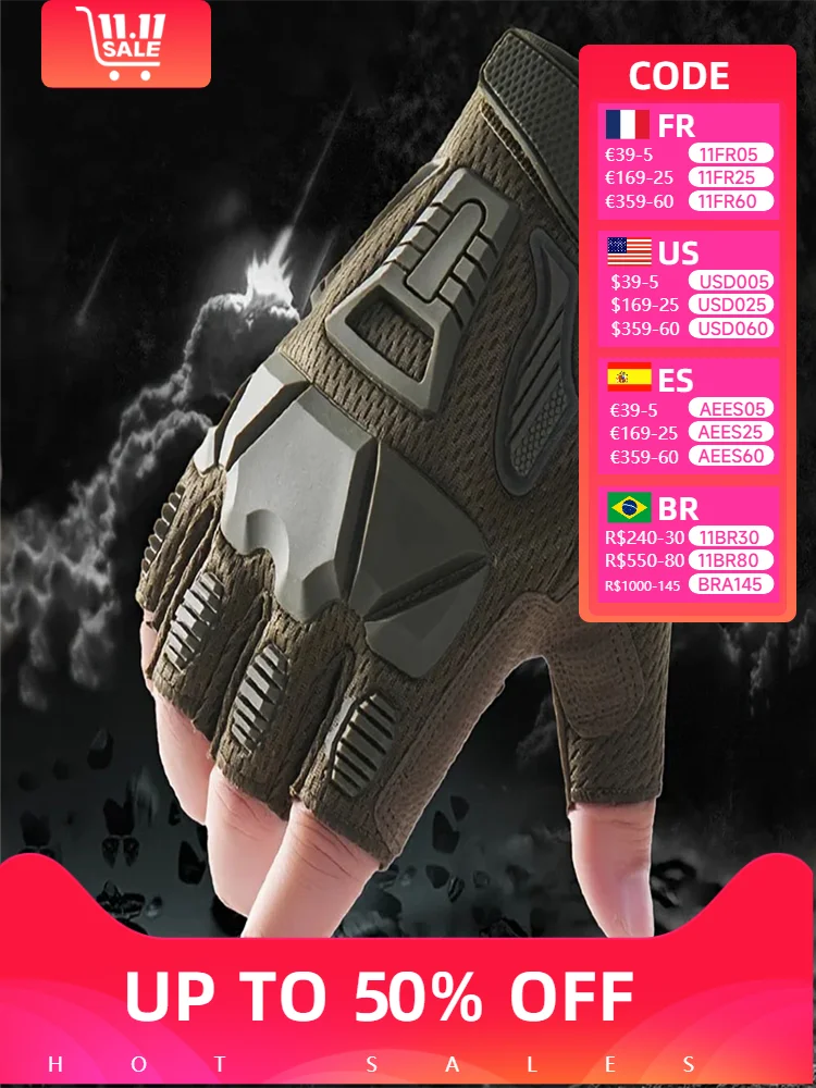 Tactical Half-Finger Gloves Men Military Paintball Airsoft Hunting Combat Camouflage Riding Hiking shooting Half Fingered Gloves