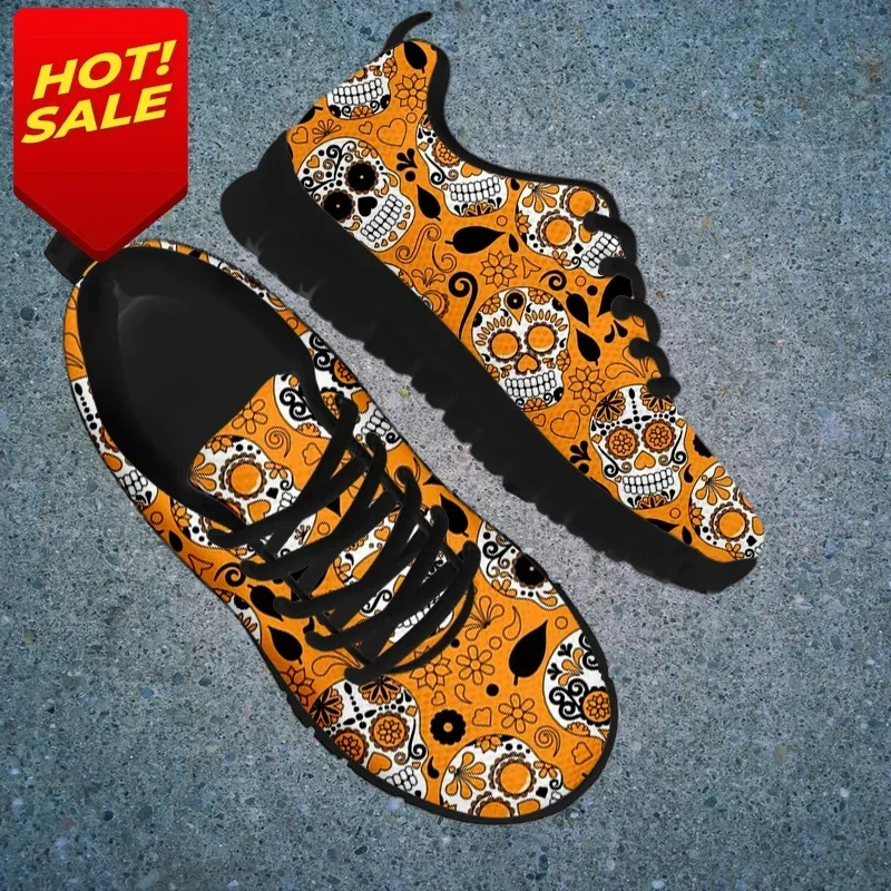 Red Rose Donna Sneakers Stringate Sugar Skull Stampa Floreale Scarpe In Mesh Light Casual Nero Walking Calzature Dr - view 3