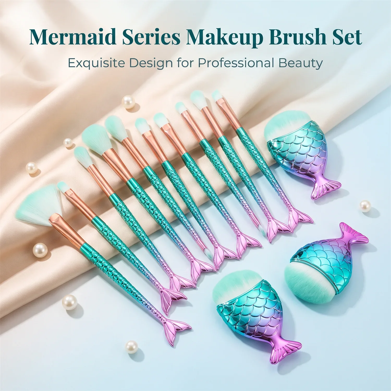10/11-Piece Mermaid Makeup Brush Set – Creative & Cute Cosmetic Kit for Girls, Perfect Birthday Gift