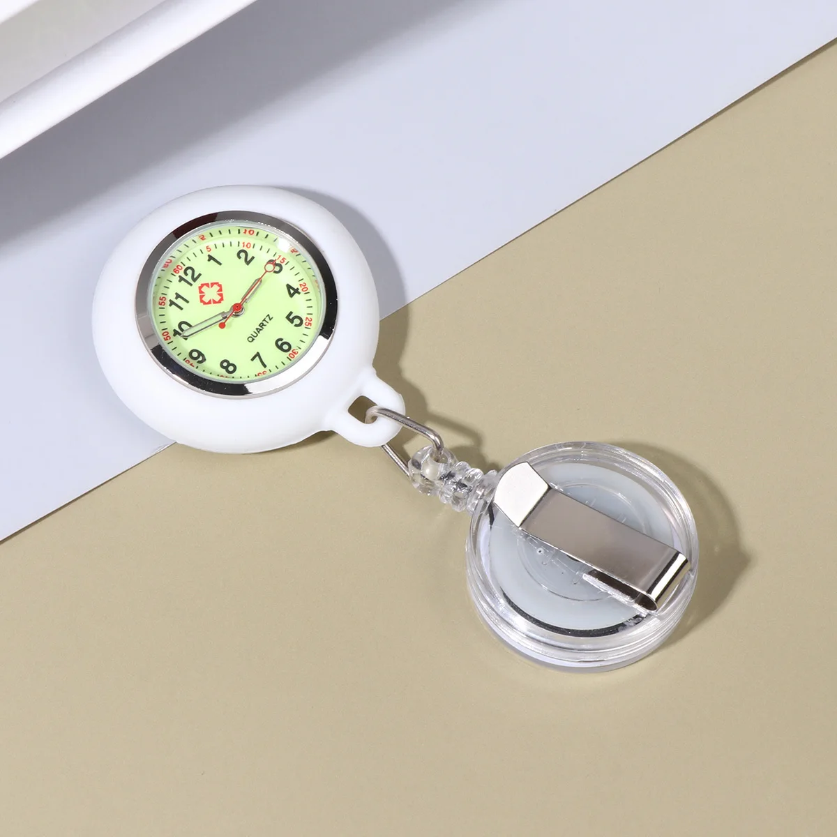 ممرضة جيب أبيض لتعليق ساعة الجيب النساء الرجال الطلاب كليب على شارة بكرة معلقة فوب ساعة خفيفة الوزن #6