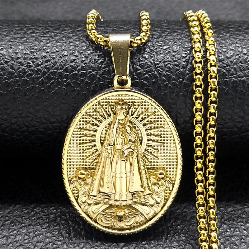 Western Mythology Style Gold Color Stainless Steel Embossed Mythological Figure Necklace UNISEX Christian Birthday Gift Necklace