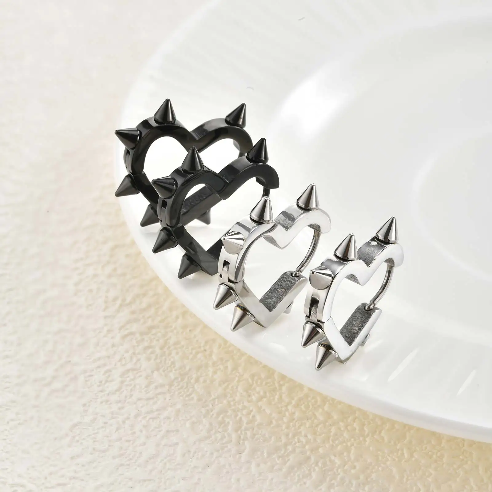 Creative Gothic Punk Rivet Heart Hoop Earrings for Parties