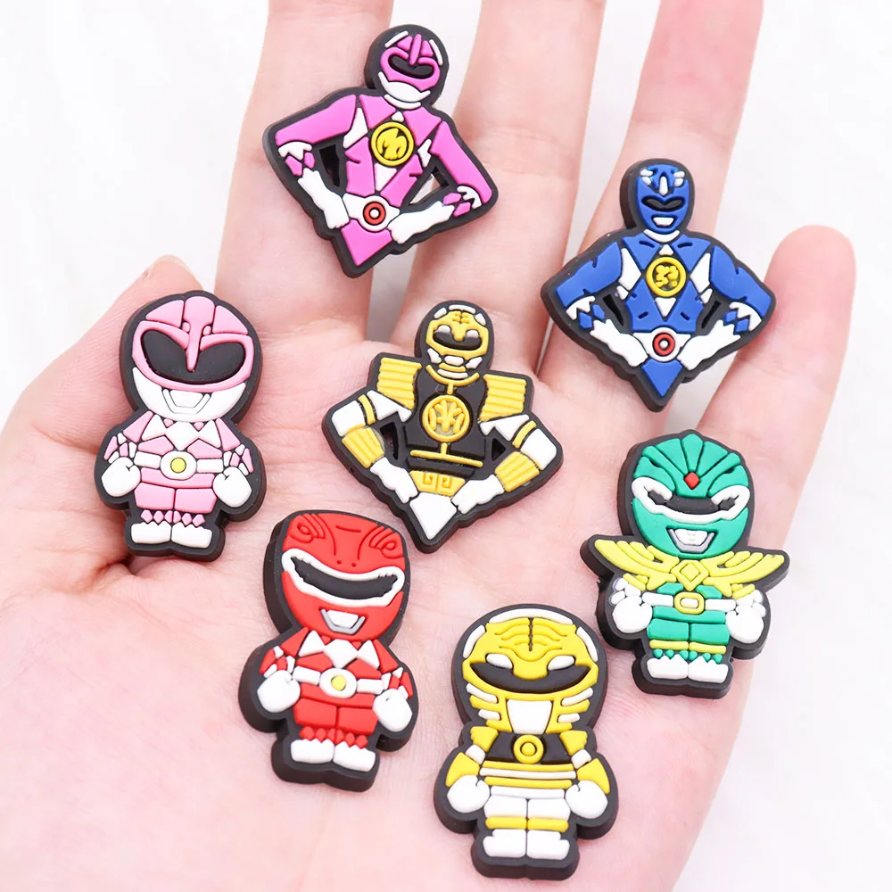 17Pcs Cool Warrior Helmet PVC Sandals Charms Boys Comic Character Shoes Buckle Decorations Fit Holiday Present