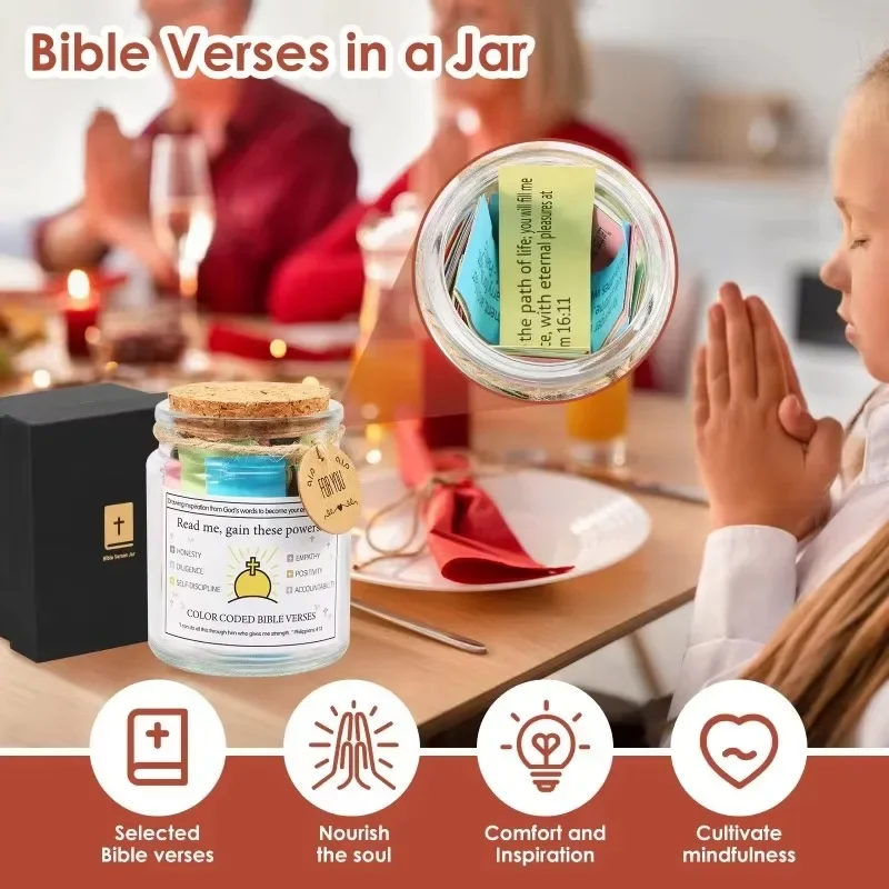 Frasco de vidrio para oración, tarro de vers원blicos coloridos, tarjeta de escritura codificada por colores, frasco para