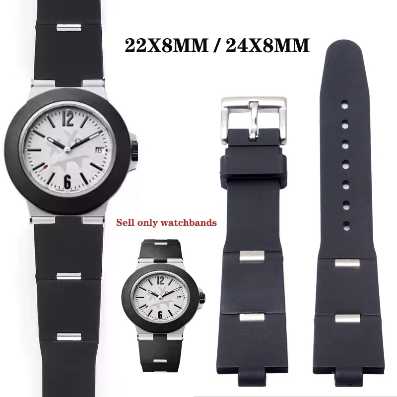 Correa de goma de silicona para reloj Bvlgari con muesca 22X8 24X8mm DP42C14SVDGMT cadena de reloj negra para hombres y mujeres