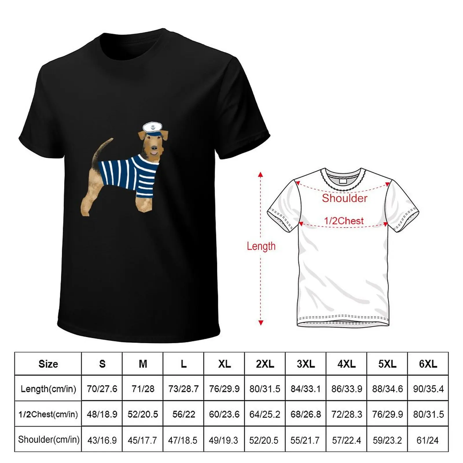 Airedale Terrier summer sailor cute dog breed design illustration T-Shirt Plus Size Basic Short Sleeve Top
