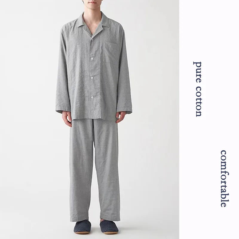 Ensemble de pyjama en fil de coton pur double pour hommes et femmes, vêtements de nuit pour couple, sans couture latérale, haute qualité, printemps,