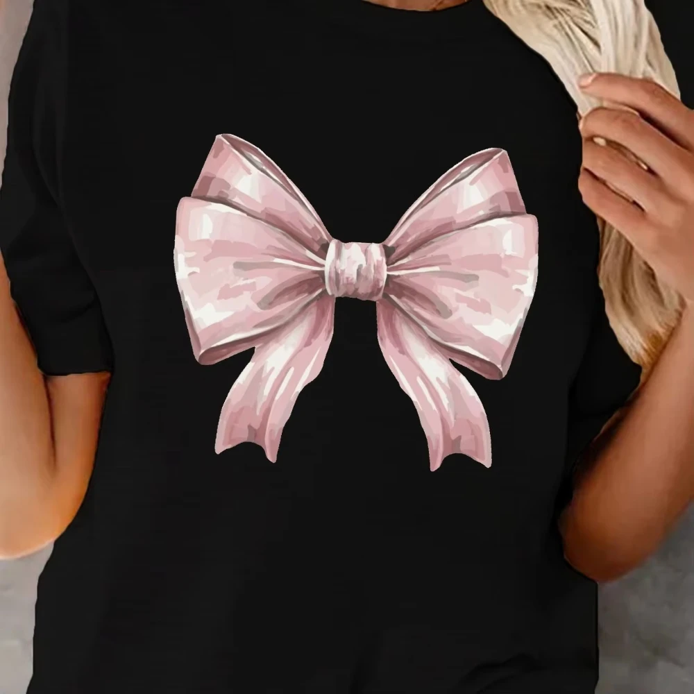 ボウプリント レディース Tシャツ 原宿系 カジュアル ラウンドネック 半袖 Tシャツ トップス 春夏 ストリートウェア Y2K ファッション トップス ティー