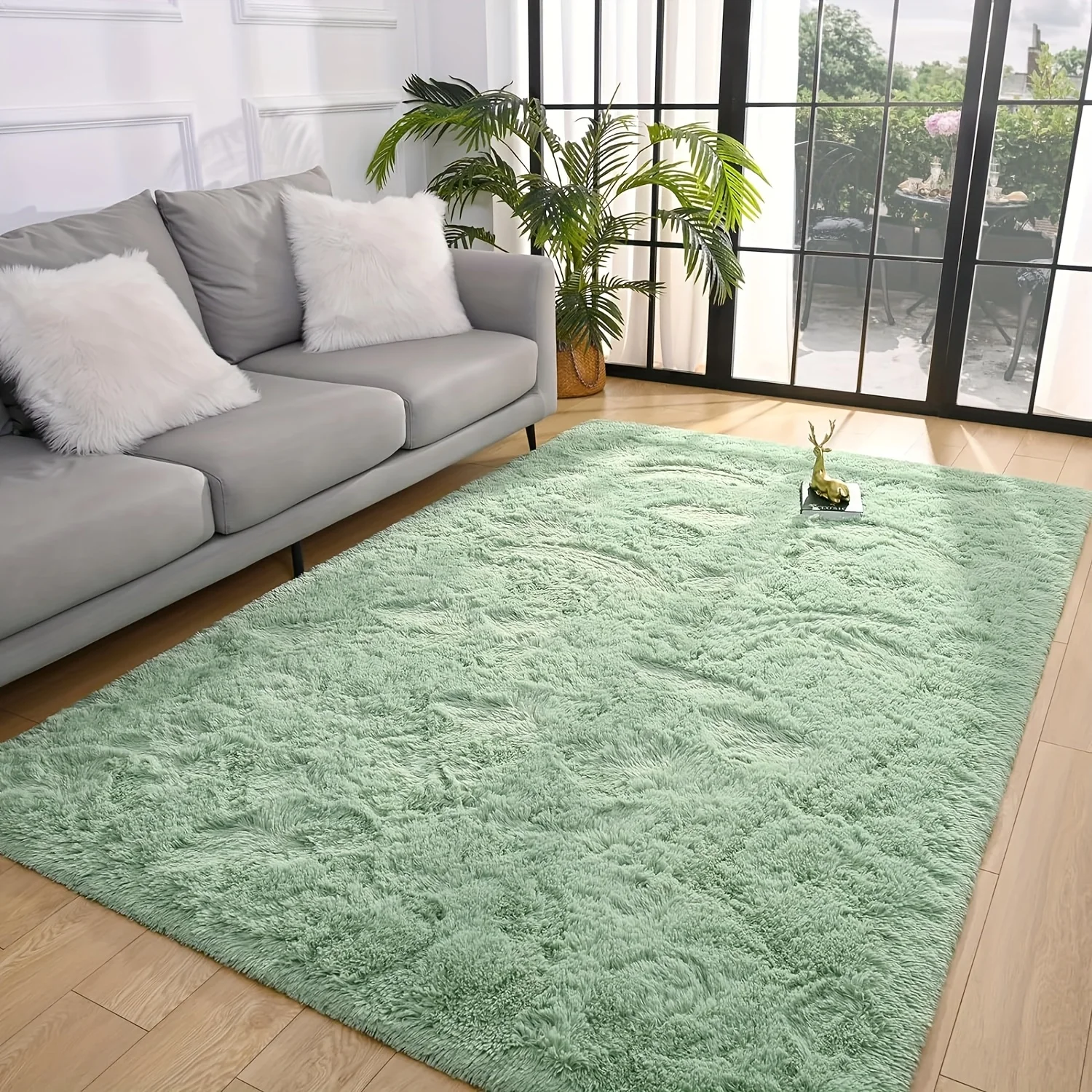 A Large Fluffy Carpet Suitable for Living Rooms and Bedrooms Plush and Soft Perfect for Home Decor in Sage Green Flooring