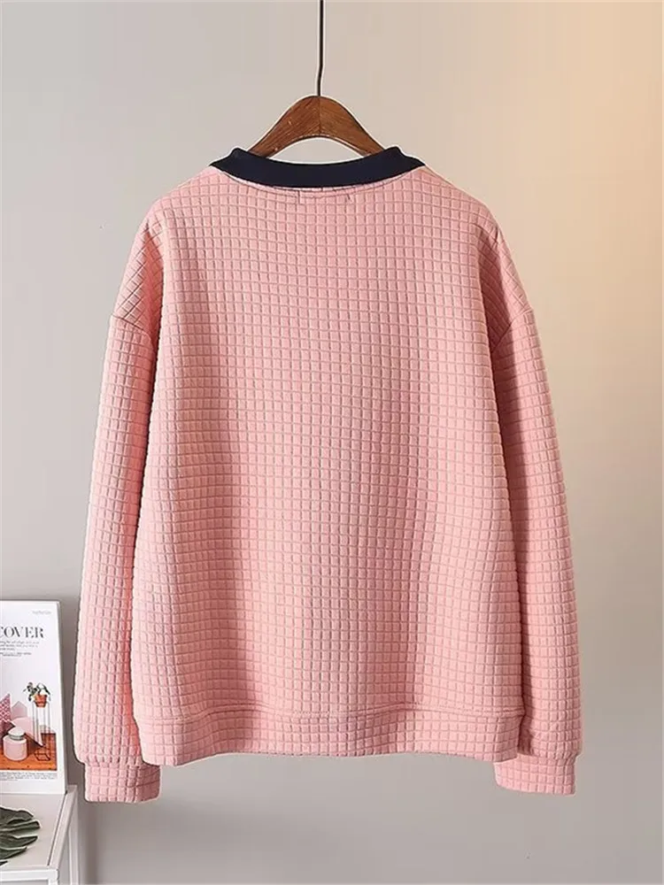 Ropa de talla grande para mujer, camiseta de manga larga con cuello vuelto, Tops de tela con capa de aire de gofres, primavera y otoño, Envío Gratis