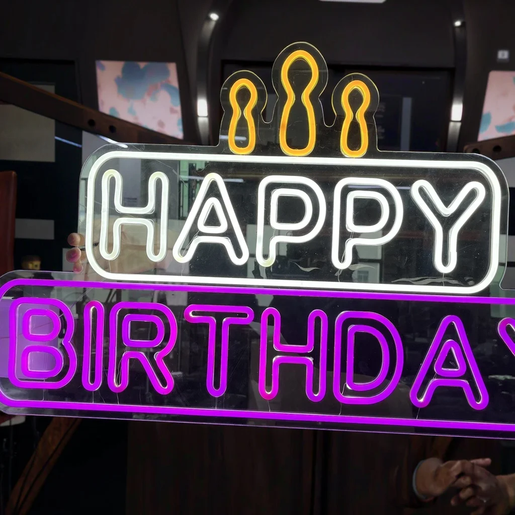 

Customized Happy Birthday LED Neon Signs Glowing Wall Decorations for Bedroom or Room Personalized Display Rack