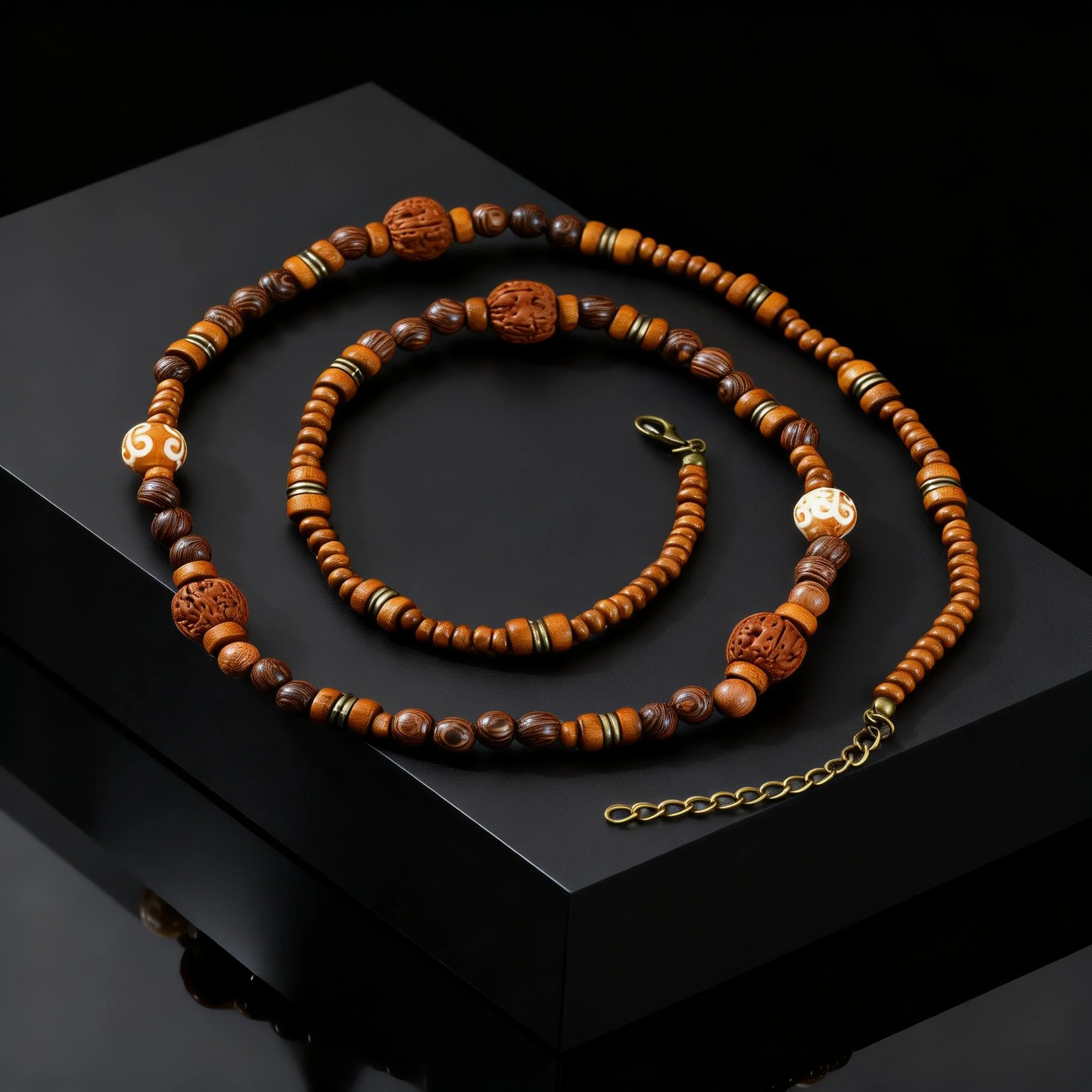 Fashion Walnut Wood Bead Necklace for Men, Adjustable Handmade Long Chain Stackable Necklace, Bohemian Jewelry Accessories - view 4