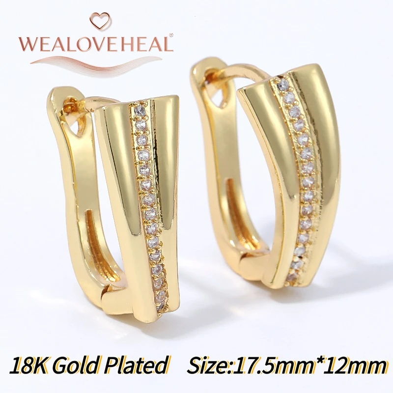 18K vergoldete Messing-Ohrringe im russischen Stil für Damen - C-förmige Creolen mit einer Reihe CZ-Steinen, Schmuck für den täglichen Gebrauch, Geschenk – Detail 21