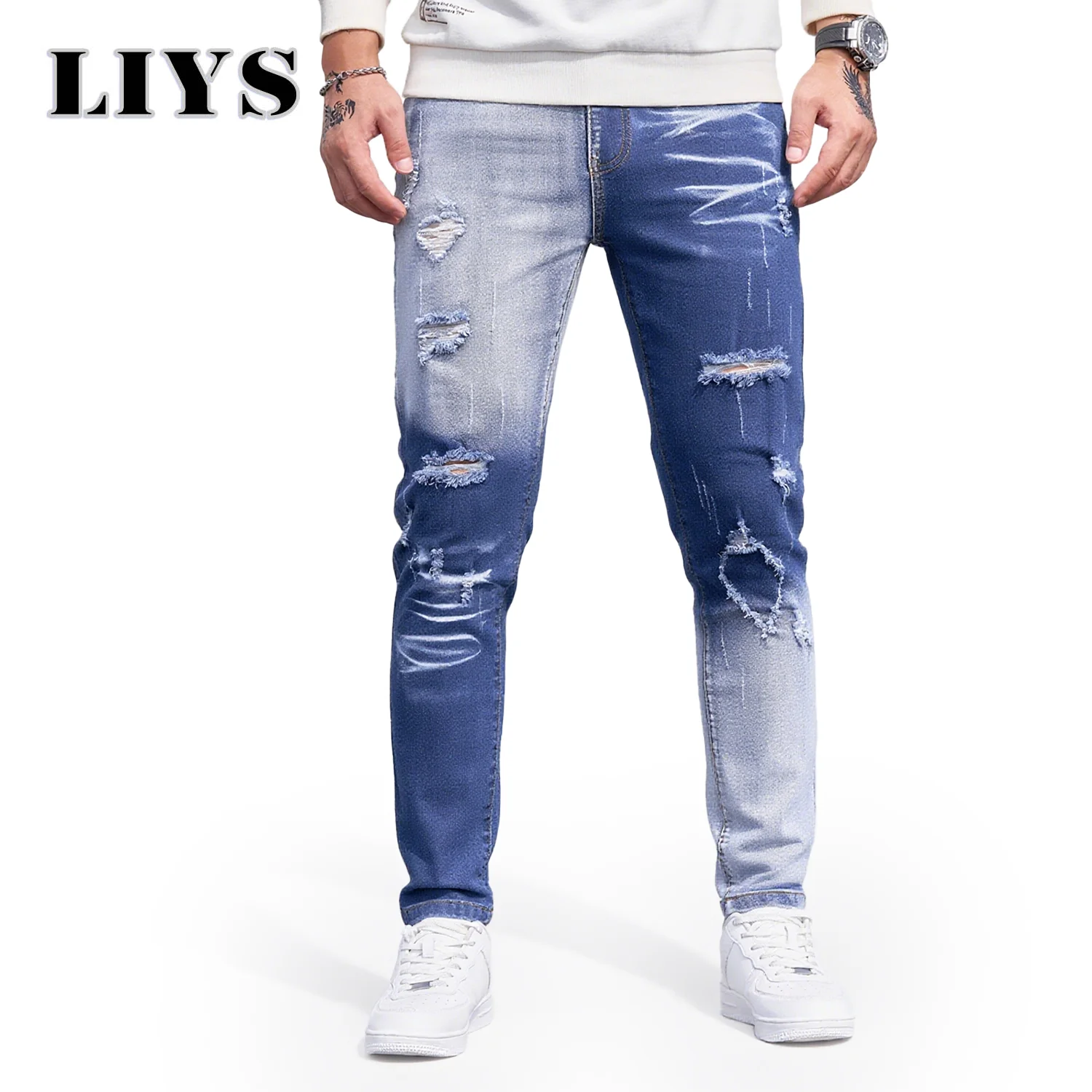 

Men's Personalized Street Fashion Color Blocked Patchwork Jeans Straight Slim Spring Summer Denim Trousers High-Quality Jeans