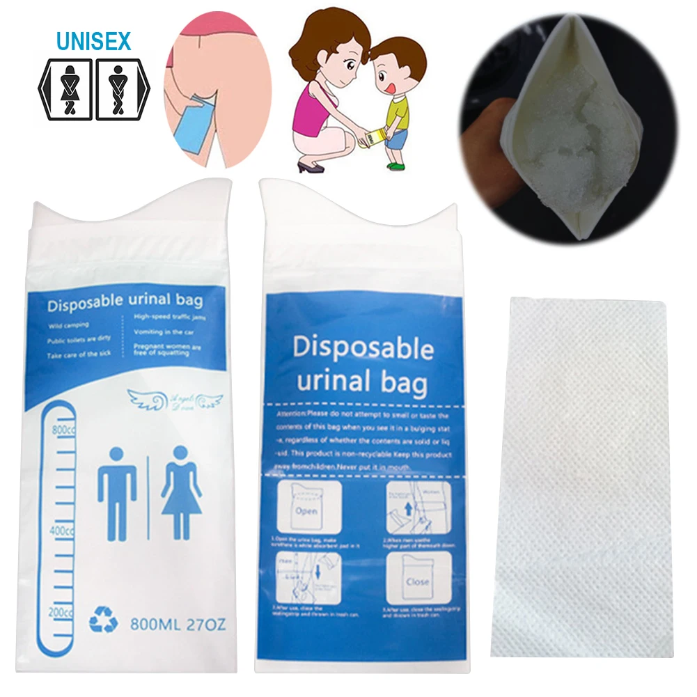 800ml Disposable Urinal Bag Outdoor Emergency Urinate Bags Leakproof Car Pee Bags Self Sealing for Traffic Jams