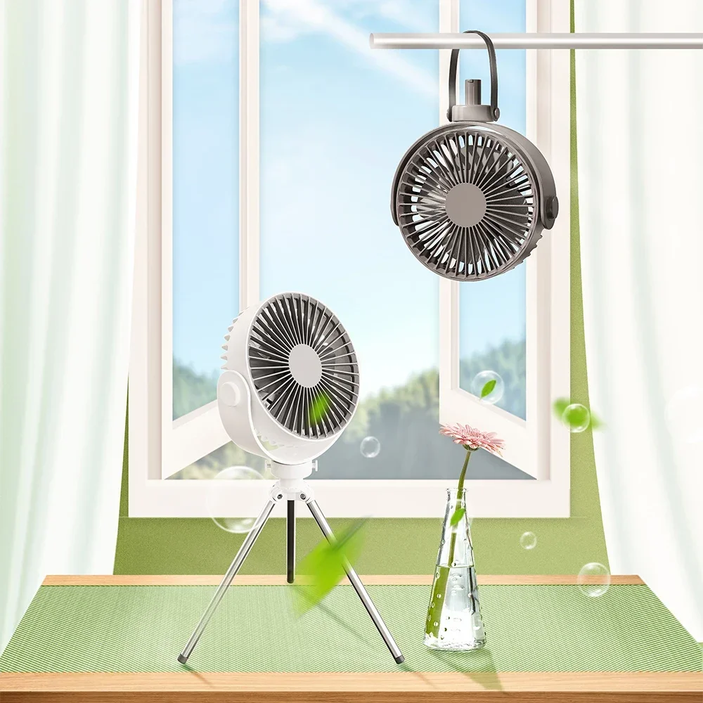 Новая бытовая техника Портативный штатив Вентилятор двойного назначения Потолочный вентилятор с резиновой ручкой и кронштейном для штатива Лидер продаж Вентилятор для палатки и кемпинга