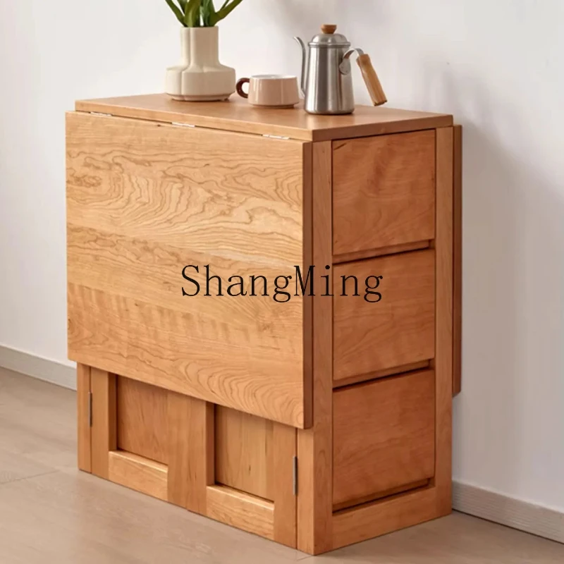 

SM solid wood folding dining table simple living room log storage cabinet solid wood small apartment bar table