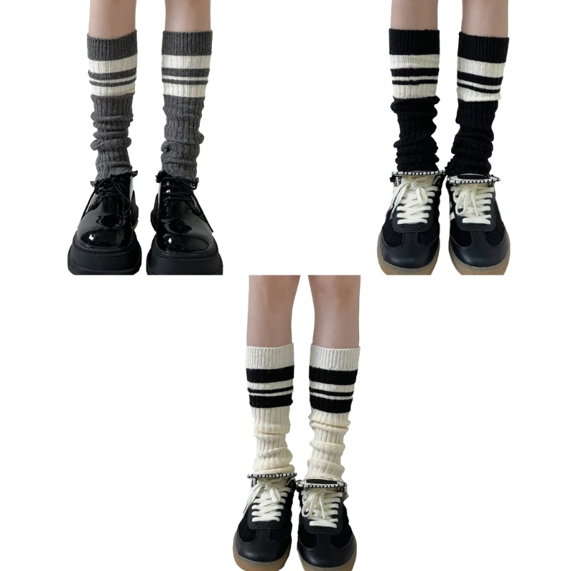 

YUYU Ribbed Knit Ruffled Leg Warmers Stacked Socks Striped Boot Cover for Women Girls