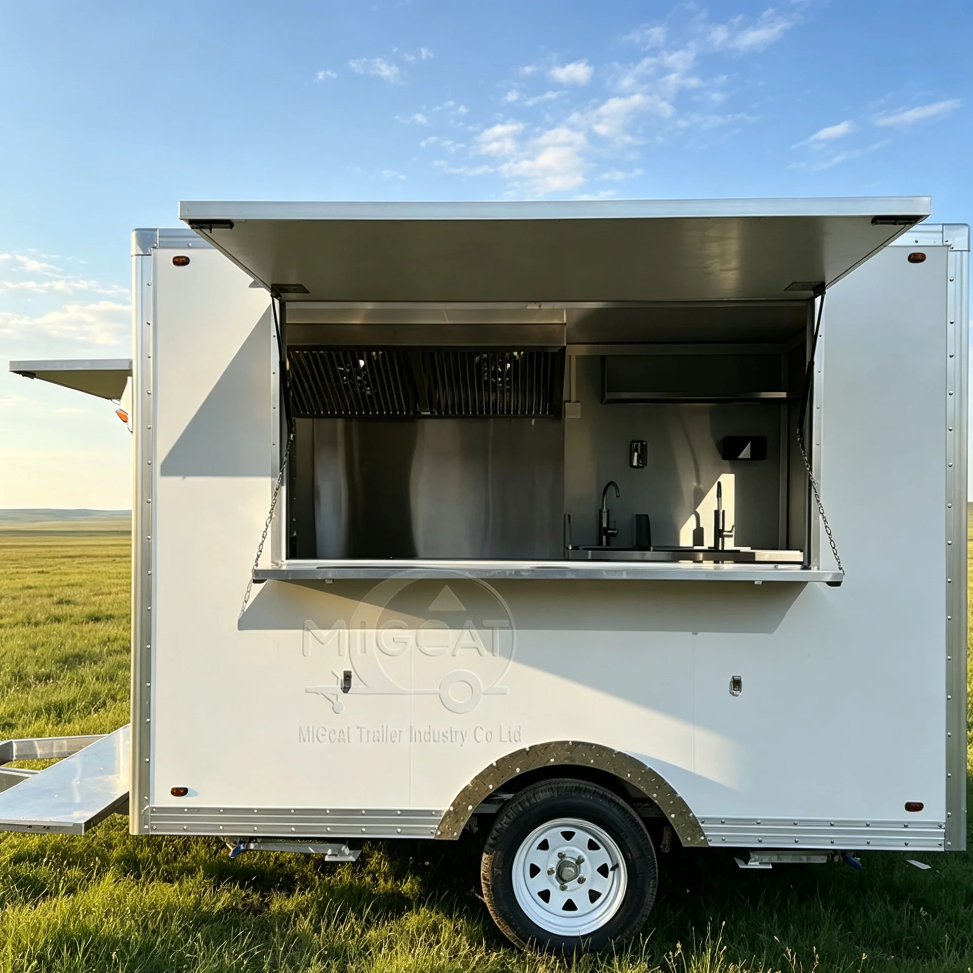 White Mobile Food Trailer Single Axle Food Truck With Exhaust Hood For Street Vending