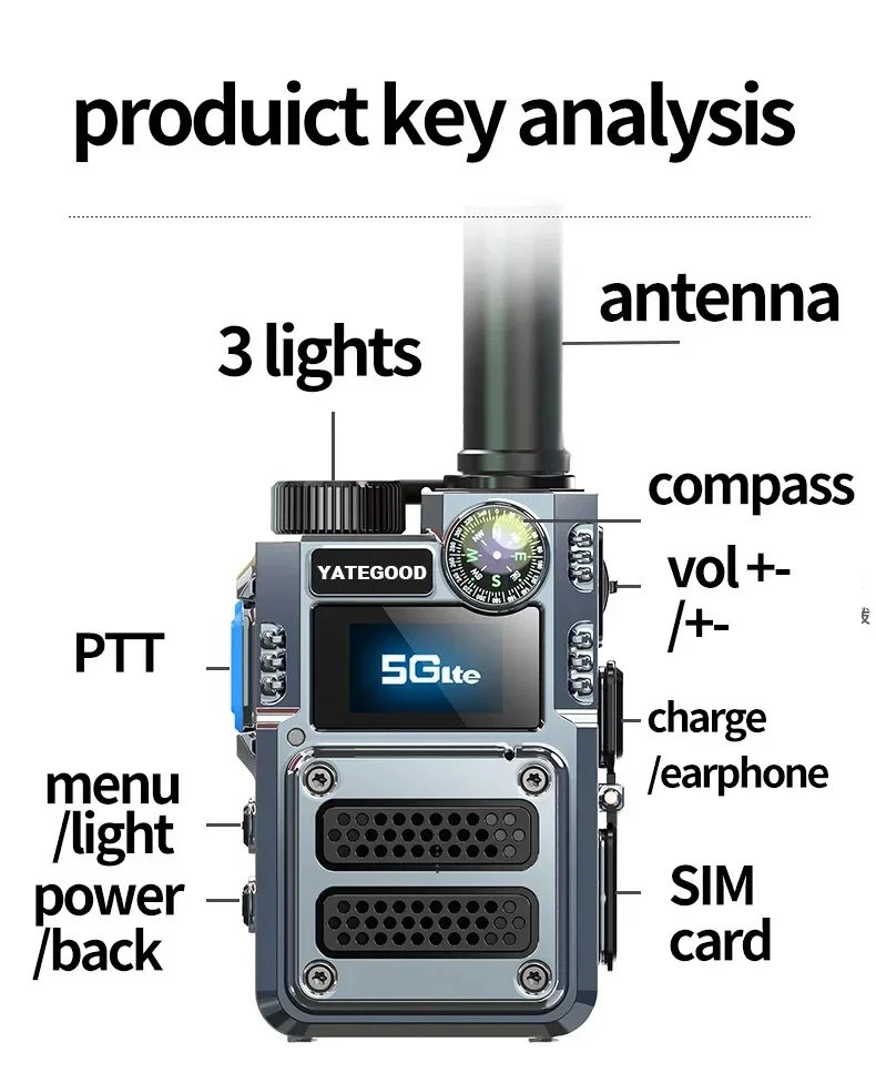 5000km 4G LTE POC Walkie Talkie z wysoką jakością połączeń Walkie Talkie na duże odległości z kartą SIM 100km GPS Radio YATEGOOD G5000