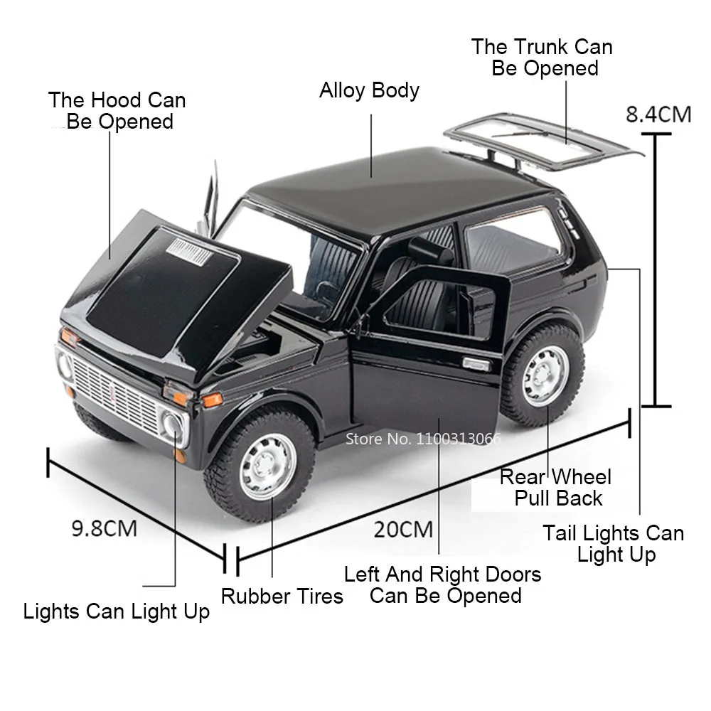 Big 1/18 Russia Lada Niva Model Car Toys Alloy Diecast Doors Can Opened SUV Models Rubber Tires Off-road Friend Birthday Gift