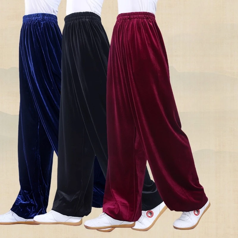 

Tai Chi Trousers Gold Velvet Men Women Martial Art Training Pants Chinese Kung Fu Trousers Taiji Morning Exercise Clothing