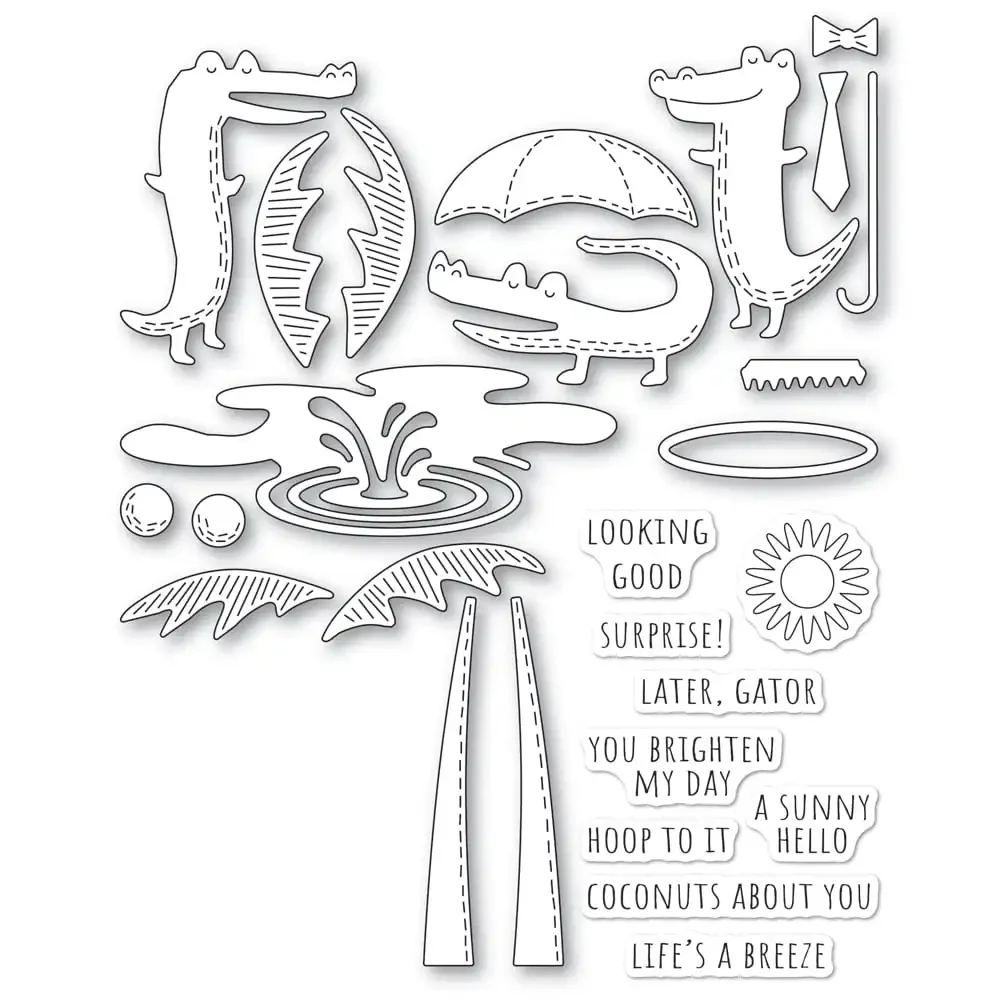 New June 2024 Whittle Tropical Gator Kit Metal Cutting Dies and Clear Stamps for Scrapbooking Frame Card Craft Supplies