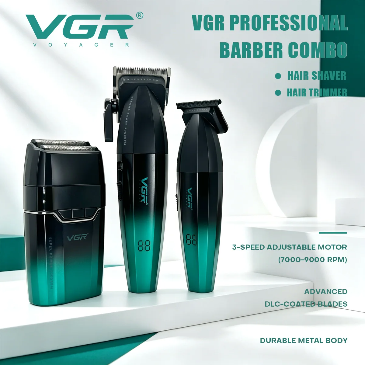 VGR Bartschneide Maschine Elektrorasierer herren Bartschneide maschine Profi Haarschneidemaschine Haartrimmer Professionell Elektrisch Rasierer Kabellos Haarschneidemaschine Metall Trimmer für Herren