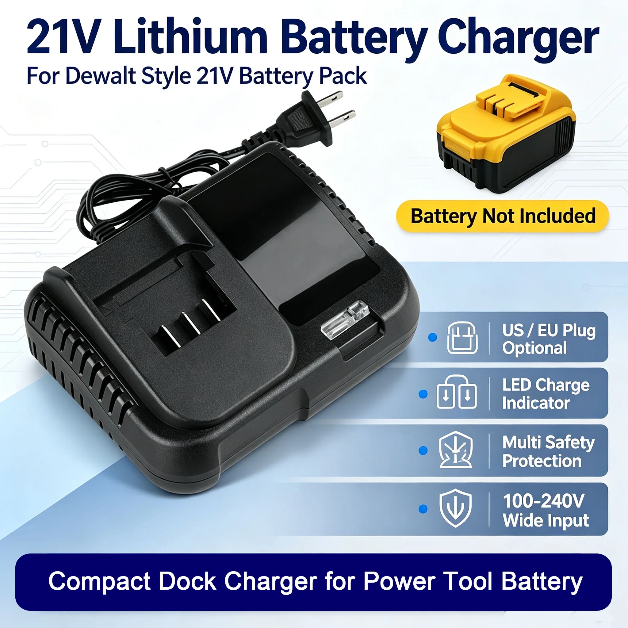 Power Tools Dewalt - สำหรับดีวอลท์ 21V0.5A แบตเตอรี่ลิเธียมทดแทน ใช้ได้กับเครื่องชาร์จแบตเตอรี่เครื่องมือไฟฟ้า พร้อมไฟ LED
