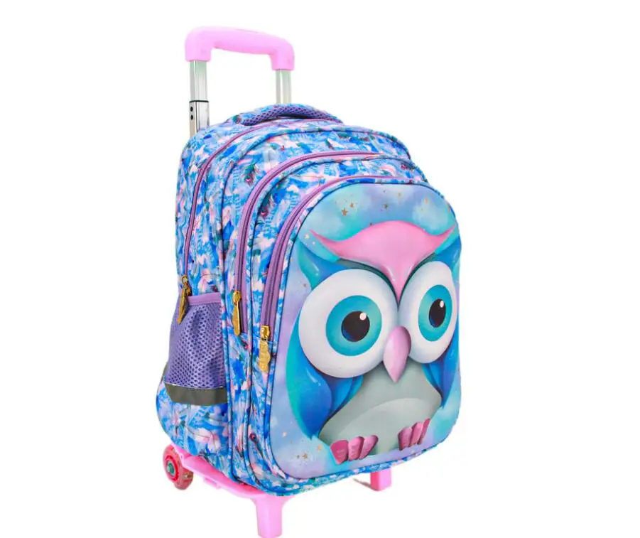 School Trolley Bag for girls Owl School Wheeled backpack lunch bag set kids Rolling backpack schoolbag set Satchel with Wheels