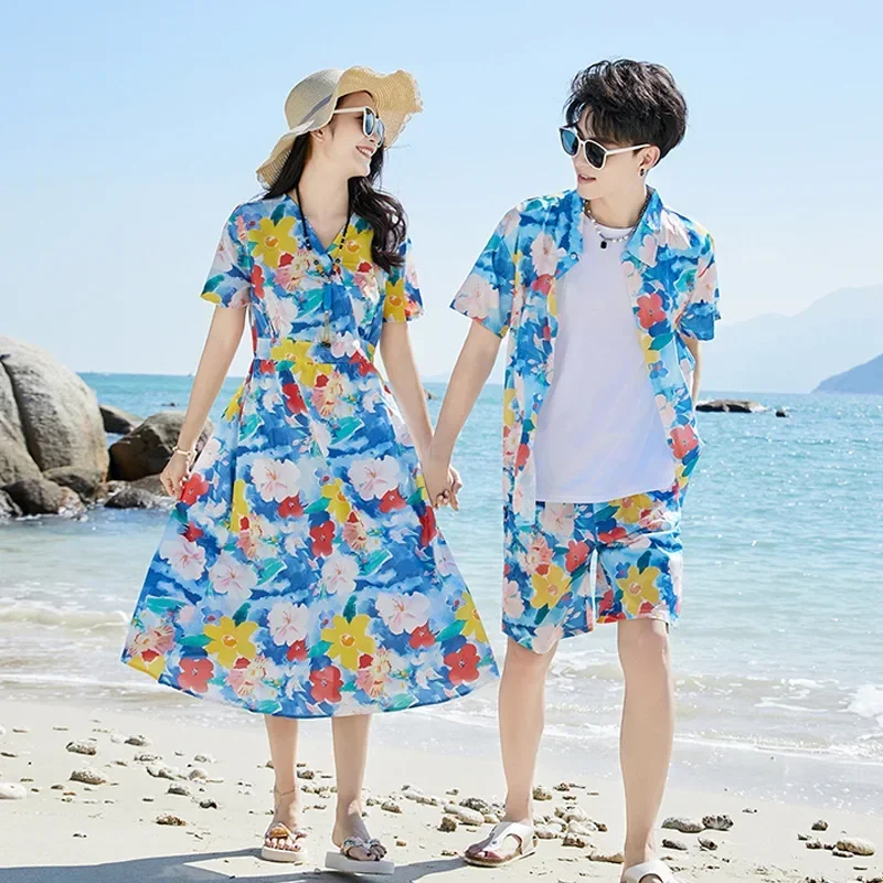 2024 Family Matching Look Brother and Sister Beach Clothes Dad Son Floral Shirts Two Piece Mom Daughter Holiday Dress Vacation