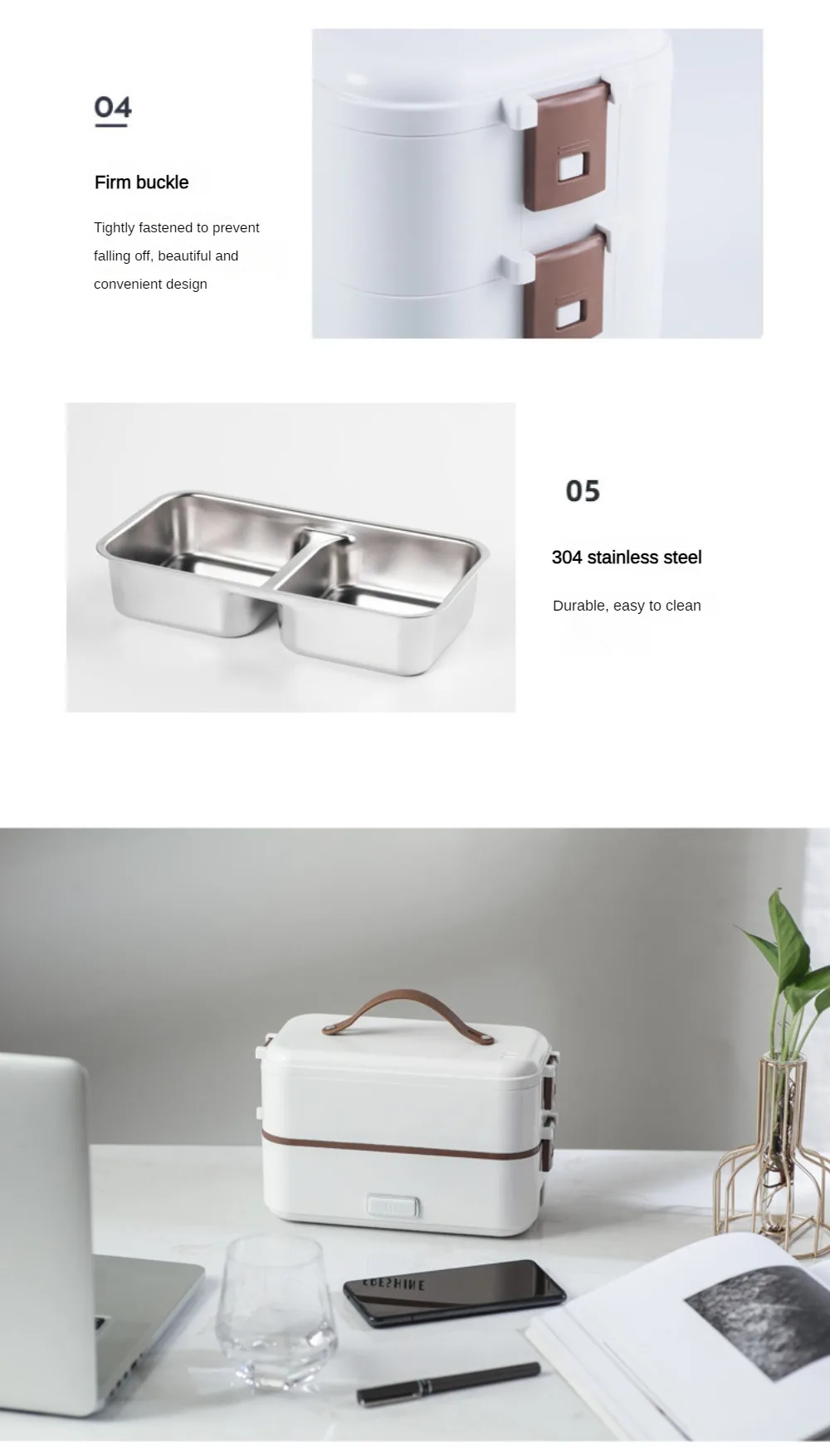 เครื่องทำอาหารกล่องข้าวกลางวันไฟฟ้า300W กล่องข้าวกลางวันไฟฟ้าสำหรับผู้ใหญ่ฝาปิดผนึกสองชั้น wadah Baja Tahan karat สามชั้น