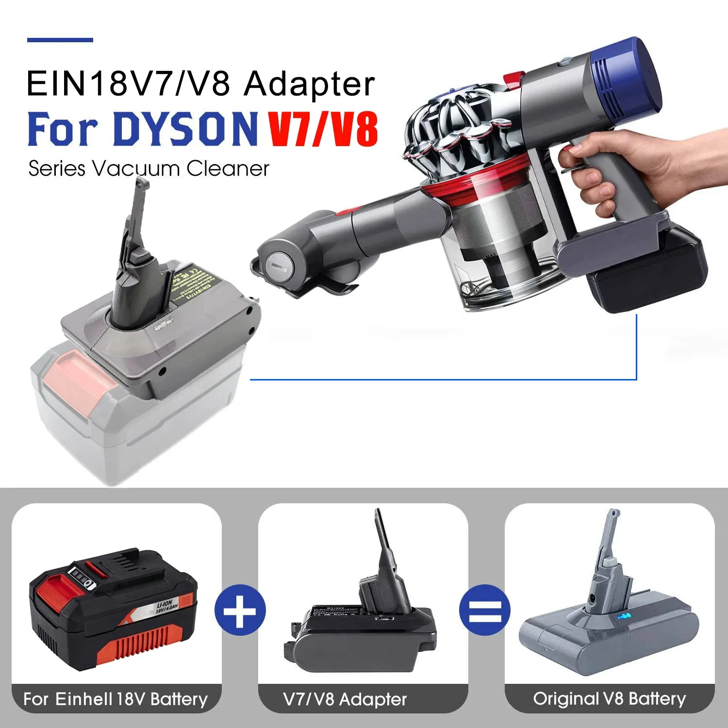 Battery Adapter Converter EIN18V6 EIN18V7V8 for Einhell 18V Li-ion Battery Convert To for Dyson V6 V7 V8 Animal Vacuum Cleaner