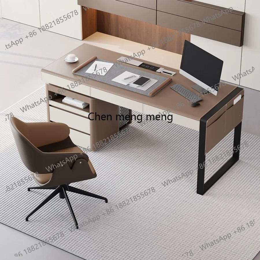 

French Italian Cream Office Desks Barenia Leather Sleek Office Desks High-end Luxury Office Furniture Scrivanie Per