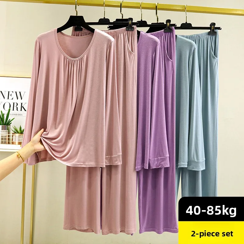 

Loose Modal Long Sve Spwear Set for Women round Ne Home Clothes plus Size Color Top Long Pants Two Piece Set