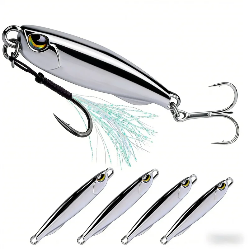 Lure Iron Plate 10-80G Metal Sinking Long-Throw Lure with Feathers, Treble Hook, and Sequins for Quick Casting, Suitable for Cat