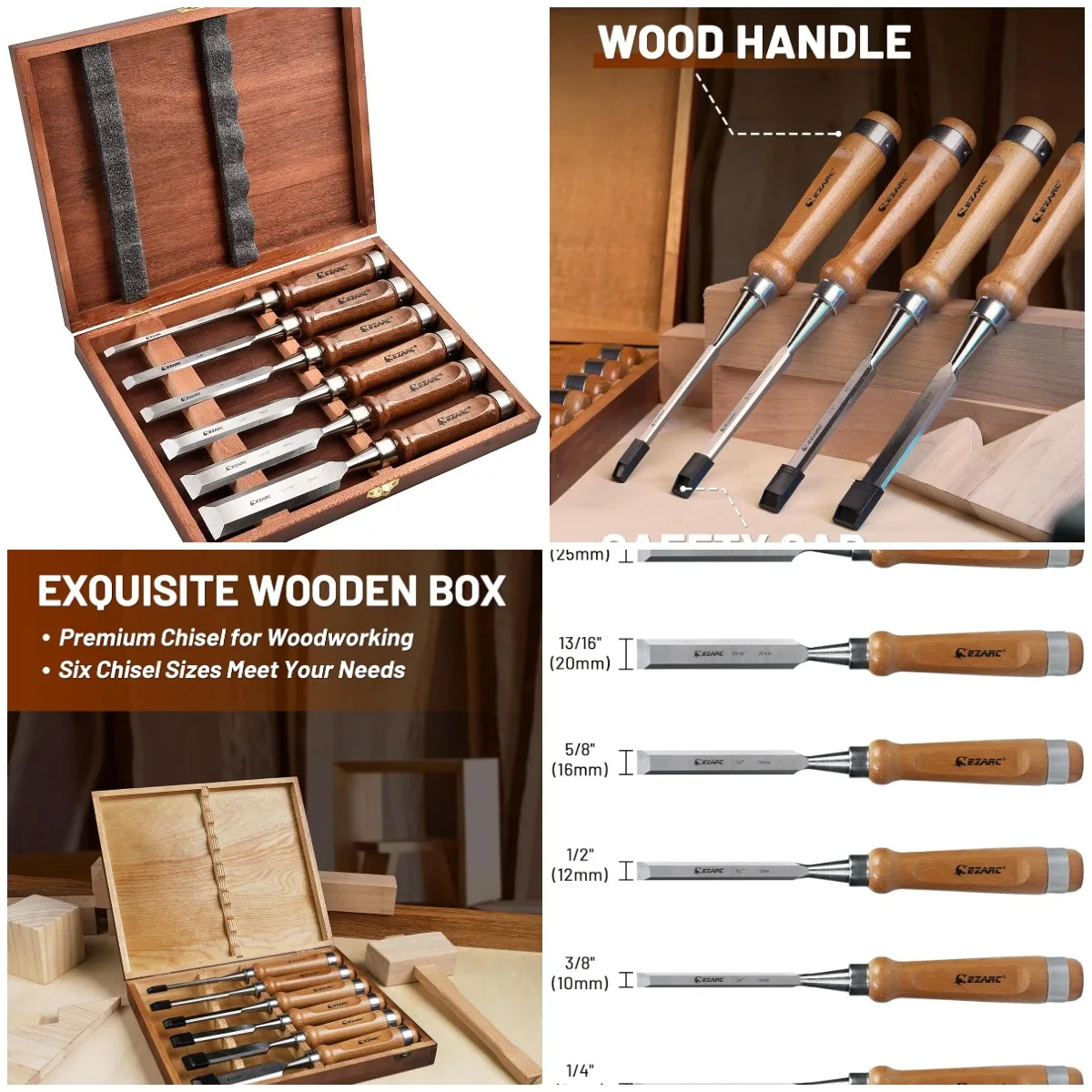 

6 Pieces Wood Chisel Tool Sets Woodworking Carving Chisel Kit with Premium Wooden Case for Carpenter Craftsman