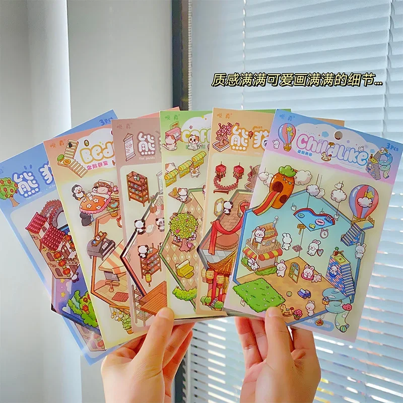

Kawaii миниатюрная сцена 3D наклейки для ландшафтного дизайна визуальное укладка трехмерные наклейки Рождественский подарок для детей