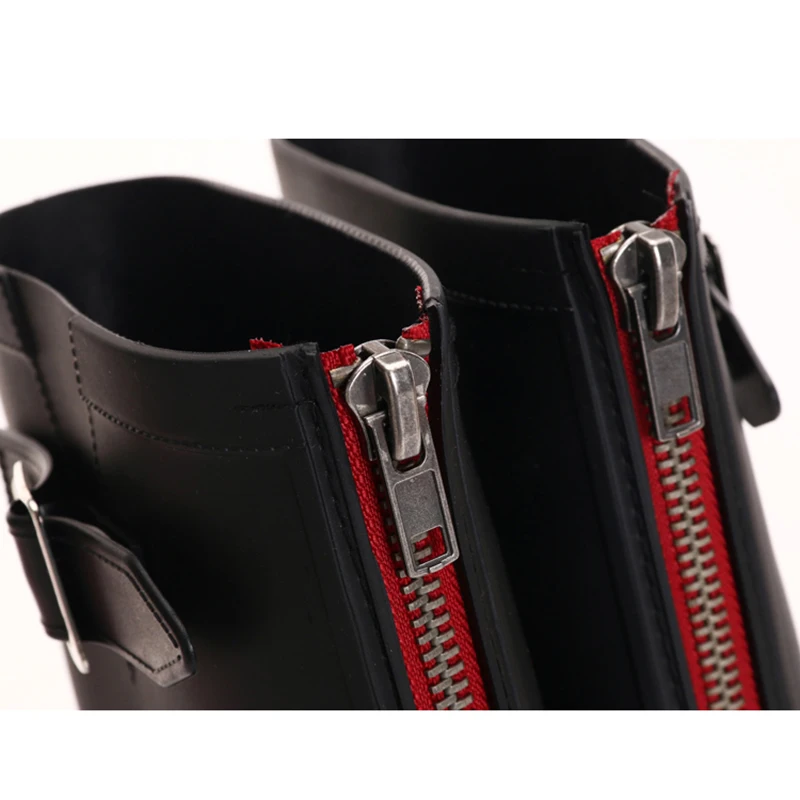 Rain Boots Women Wellies Rubber Bot Galoshes Women Gumboots with Red Zip Zipper and Warm Liner Horse Riding