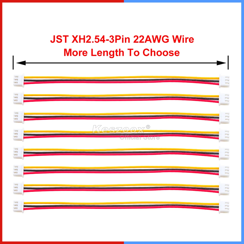 JST XH 2.54mm Pitch XHP-3 3Pin Connector Housing with 10cm to 100cm Wire Cable