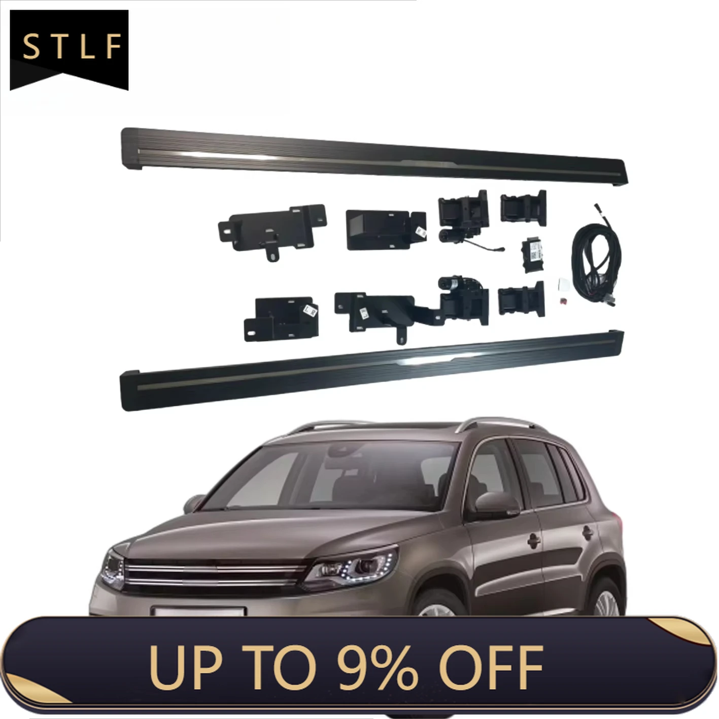 Electric Running Boards Retractable Aluminum Alloy Black Remote Control SUV Side Steps For  Tiguan 5N with Carry Bag