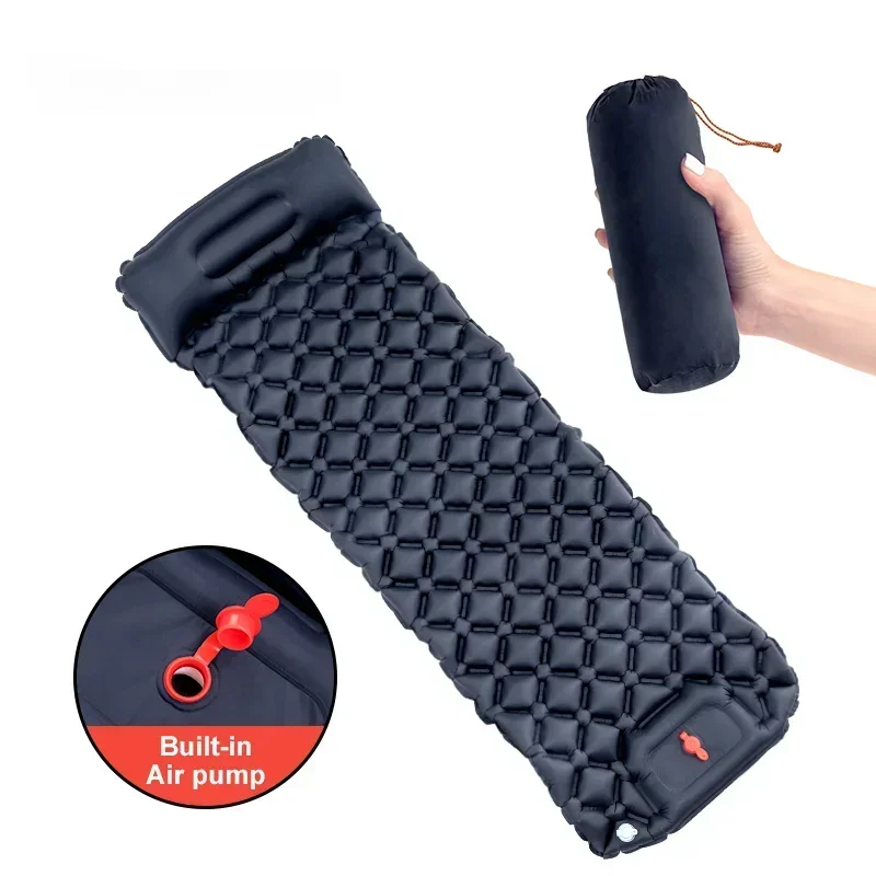 

Outdoor Camping Sleeping Pad Inflatable Mattress with Pillows Ultralight Air Mat Built-in Inflator Pump Travel Hiking