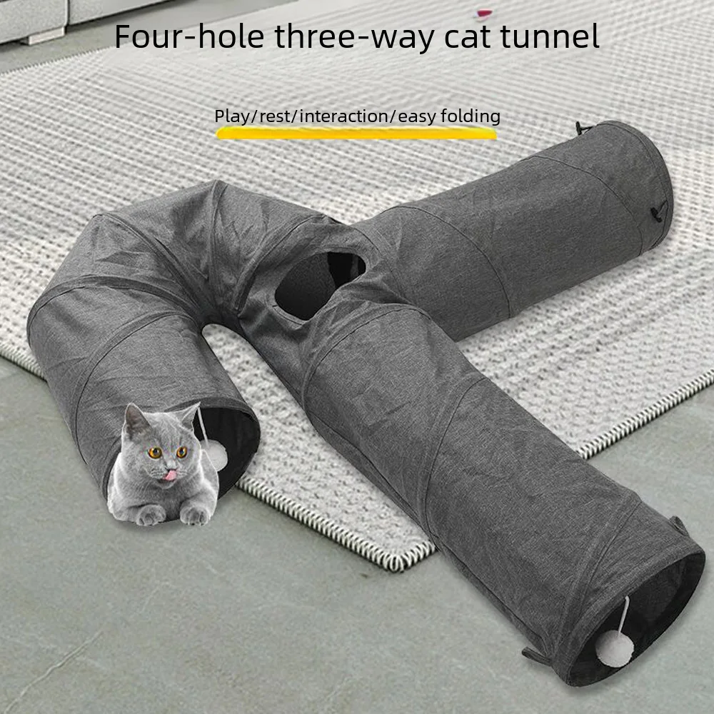 Pet supplies Amazon new four-hole three-way cat tunnel scratch-resistant bend Channel cat toy tunnel cat tunnel Cat worm toy Toy