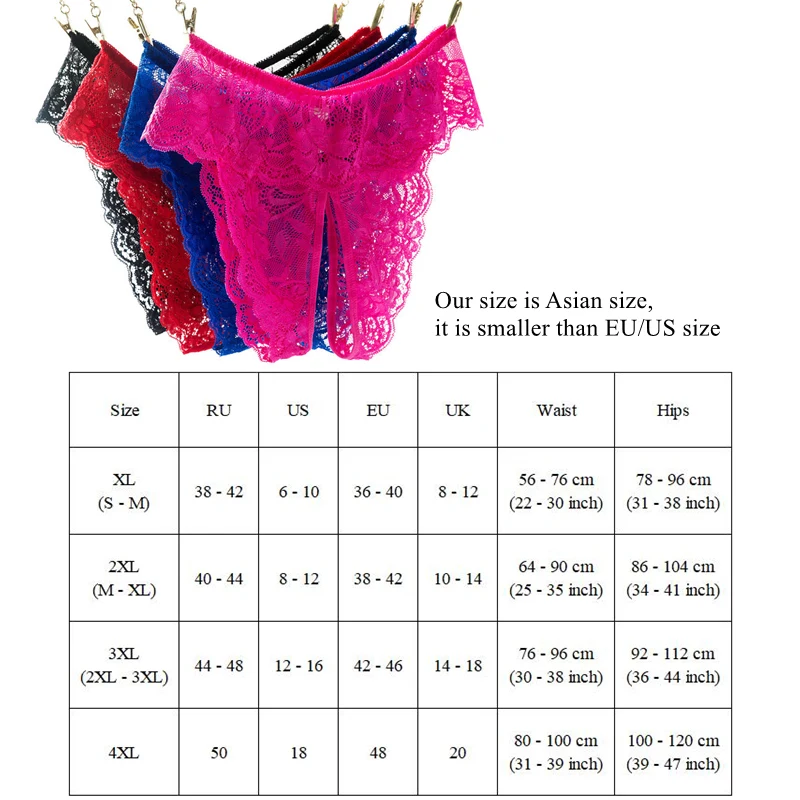 XL - 4XL Stretching Lace Panties Plus Size Briefs For Sex Transparent Underwear Erotic Open Crotch Thongs Women Sexy Lingerie