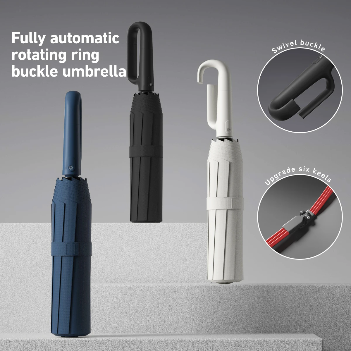 1 Handle Fully Automatic Folding Umbrella with Buckle, Easy to Carry Larger, Thicker and Sturdy. Suitable for Men and Women, Portable and Windproof,