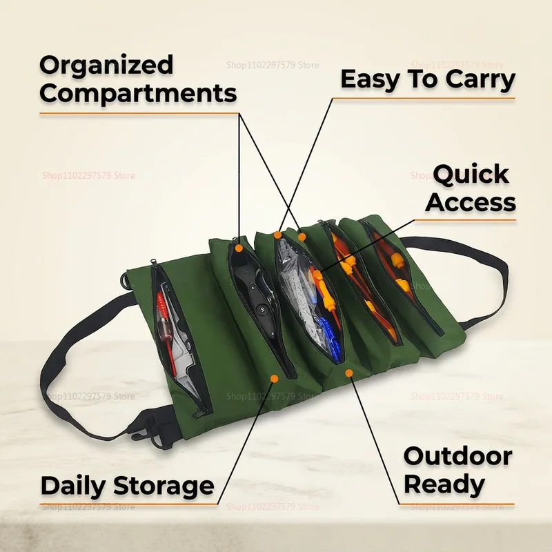 Multi-Purpose Tool Bag Portable Roll Up Organizer Pouch with Multiple Pockets Suitable for Home Repairs and Professional Use